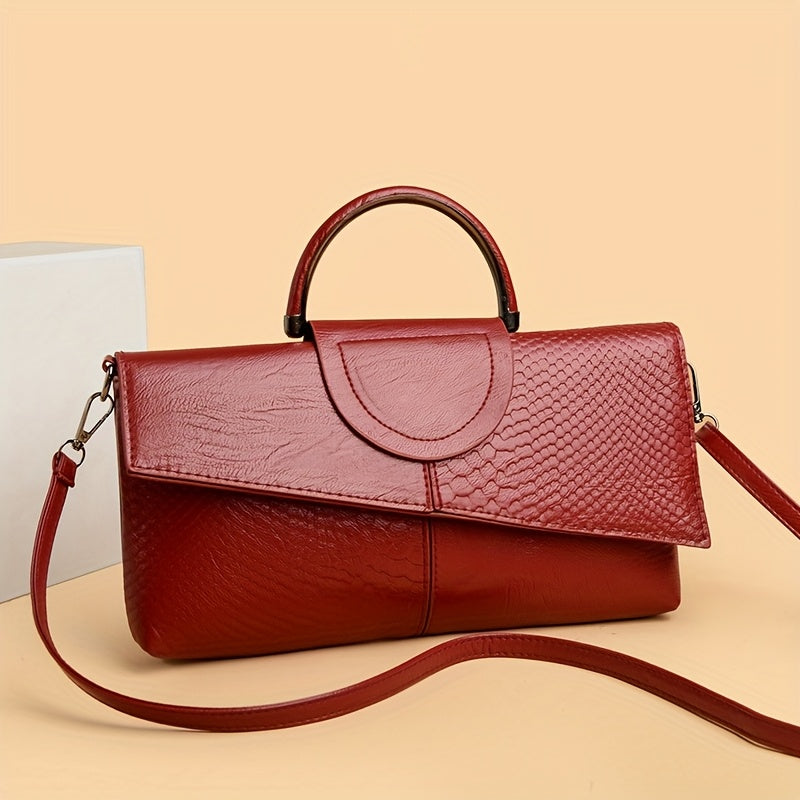 Sac à Main Élégant Femme – Texture Crocodile sur Toute la Surface, Fermeture Magnétique et Bandoulière Amovible, Quincaillerie Dorée, Doublure, Sac Polyvalent pour Travail, Shopping, Événements Formels et Usage Quotidien – Luxe Faux Croco