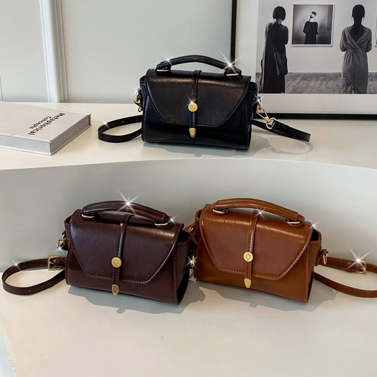 Sac vintage femmes bandoulière réglable petit carré noir fermoir doré polyvalent