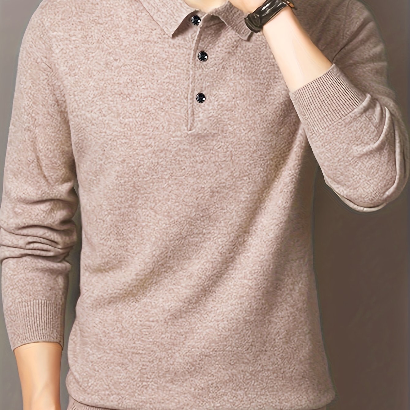 2024 New Cross-Border Men'S Polo Collar Button Knitted Sweater (Men'S Warm Top)