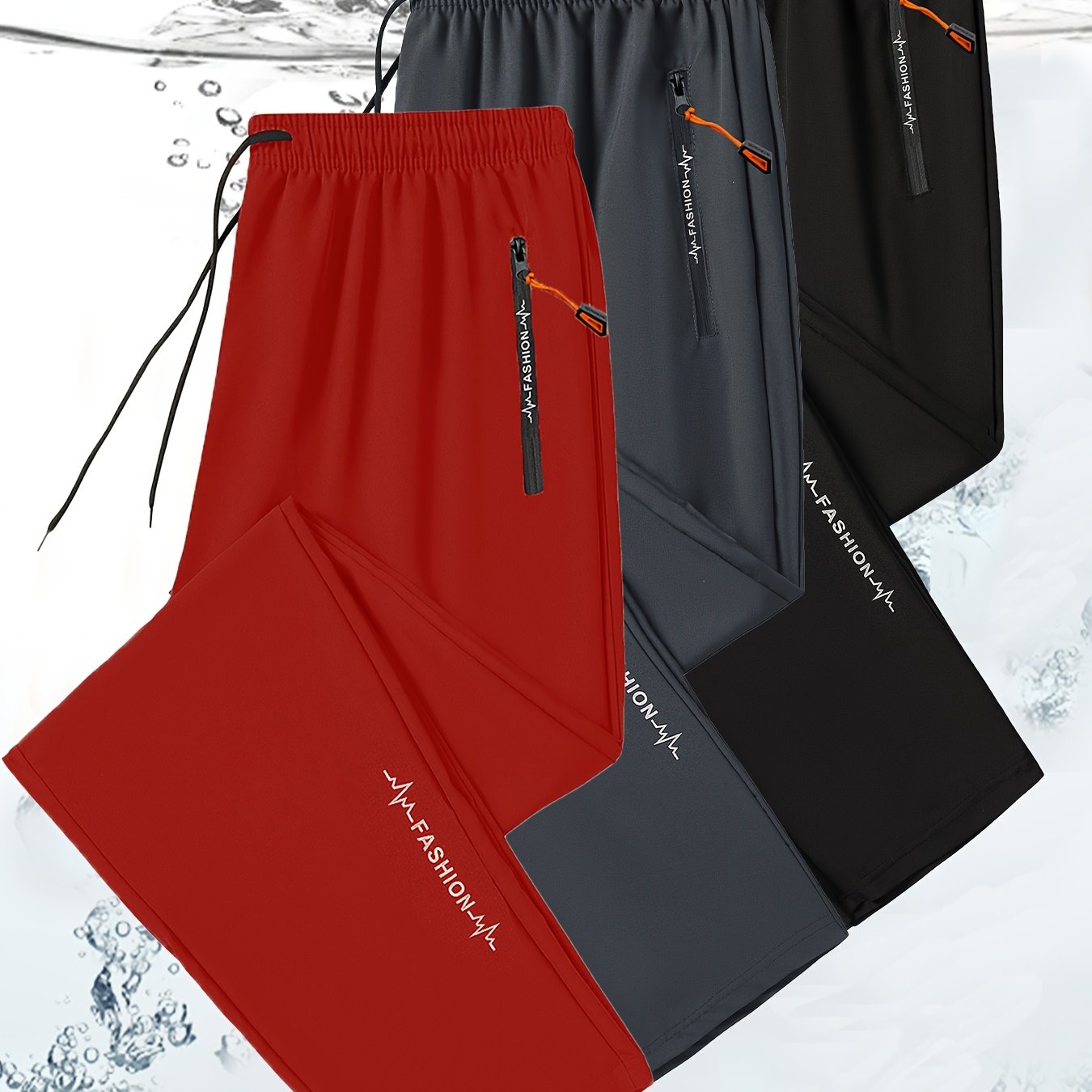 3pcs Pantalons Sport Homme – Tout Saison, Cordon, Poche Zippée, Olive, Gym & Casual