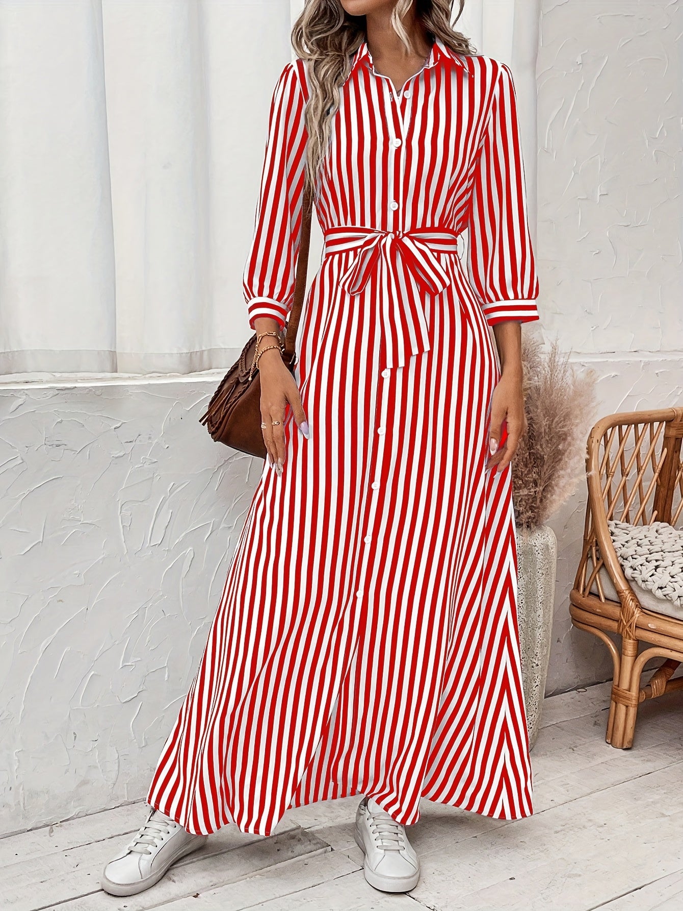 Robe rayée élégante et décontractée pour femme