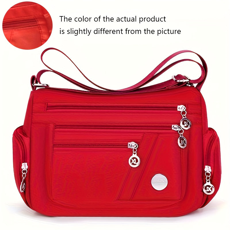 Sac Bandoulière Décontracté Unisexe– Grande Capacité, Multiples Poches, Bandoulière Ajustable, Légère et Doublure Polyester Durable, Noir avec Détail Glands, Parfait pour Voyages et Usage Quotidien, Fermeture Éclair Sécurisée