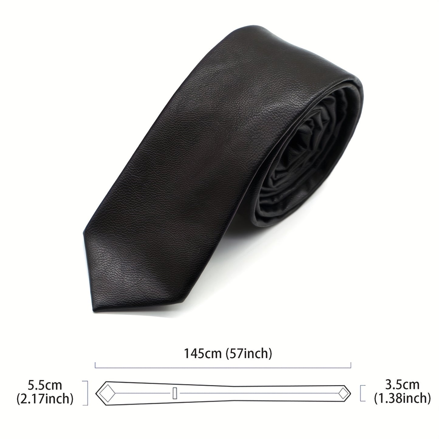 Cravate Homme Slim en Cuir PU – Unie, Style Skinny pour Bureau et Fêtes
