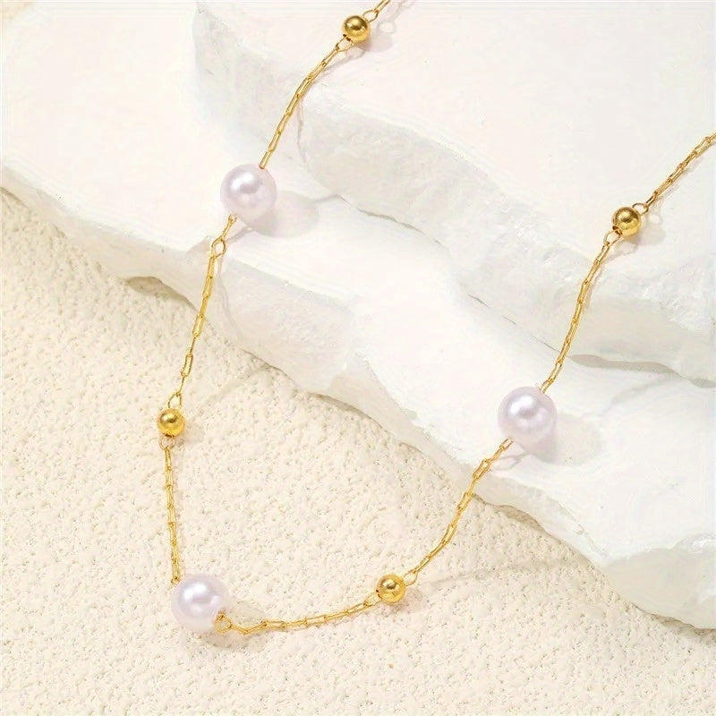 Ensemble de 2 pièces en acier inoxydable pour femme, collier et bracelet à perles, bijou polyvalent pour mariages, soirées et anniversaires, parfait comme cadeau d’anniversaire, léger et élégant