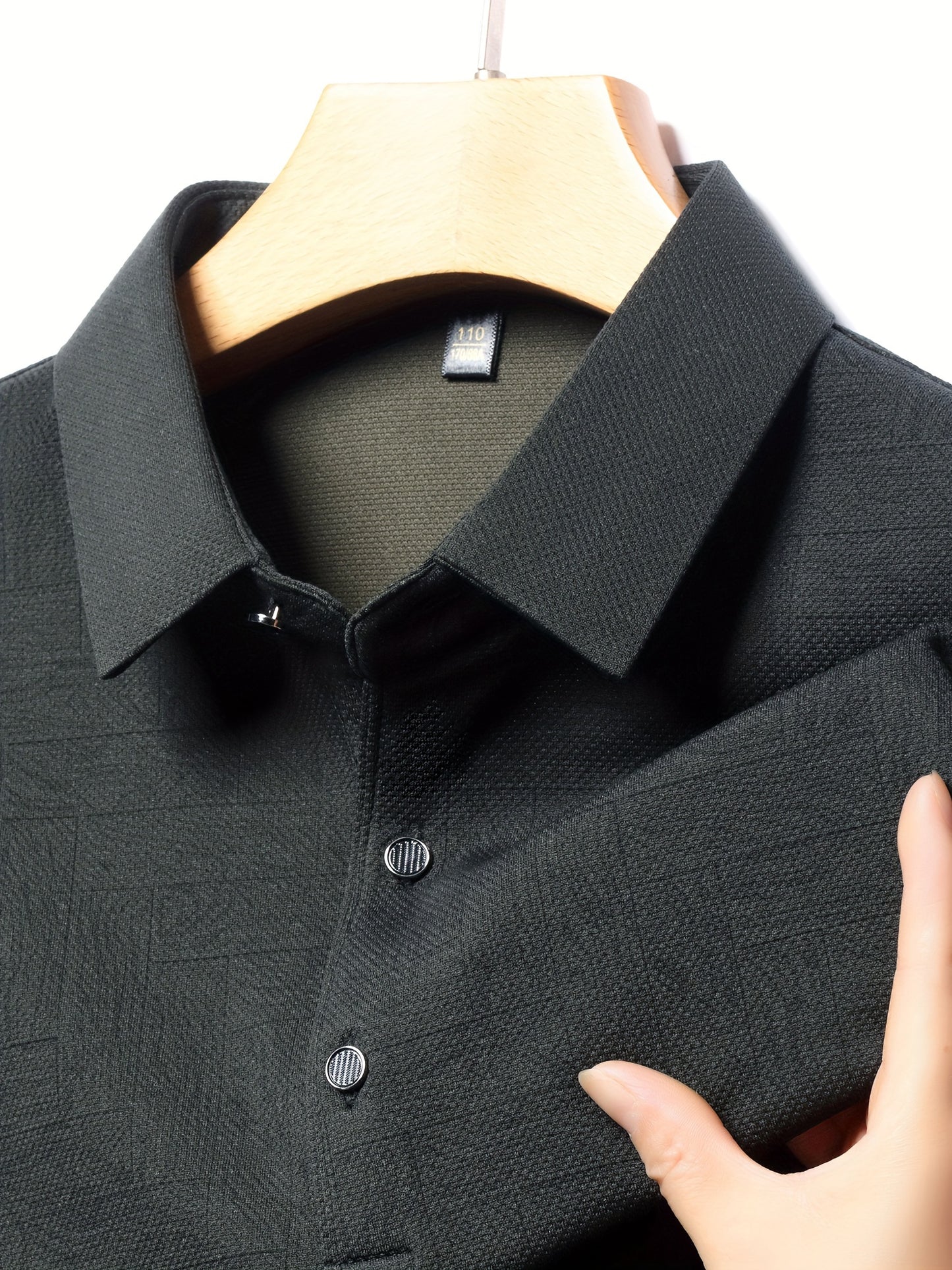 Men'S Geometric Mahjong Block Long Sleeve Polo Shirt - Casual & Stylish Business-Casual Lapel Collar, Polyester Blend, Perfect for Spring/Fall