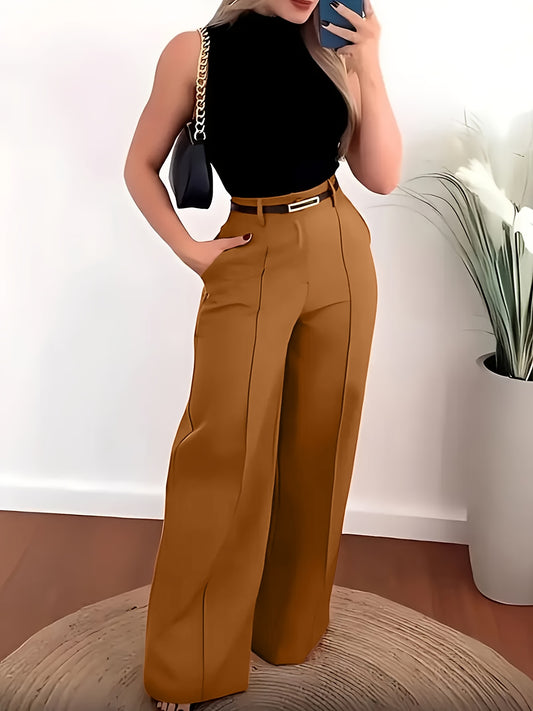 Pantalon Femme Grande Taille Élégant – Jambe Droite, Fermeture Zippée, Couleur Unie, Bureau et Formelle, Tous Saisons