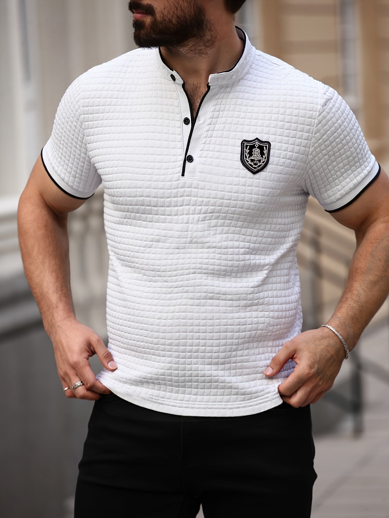 Men's Lightweight Moisture-Wicking Short Sleeve Shirt - Breathable Stretch Fabric, Henley Neck Casual Button-Up for Gym, Summer Outings & Parties (White)