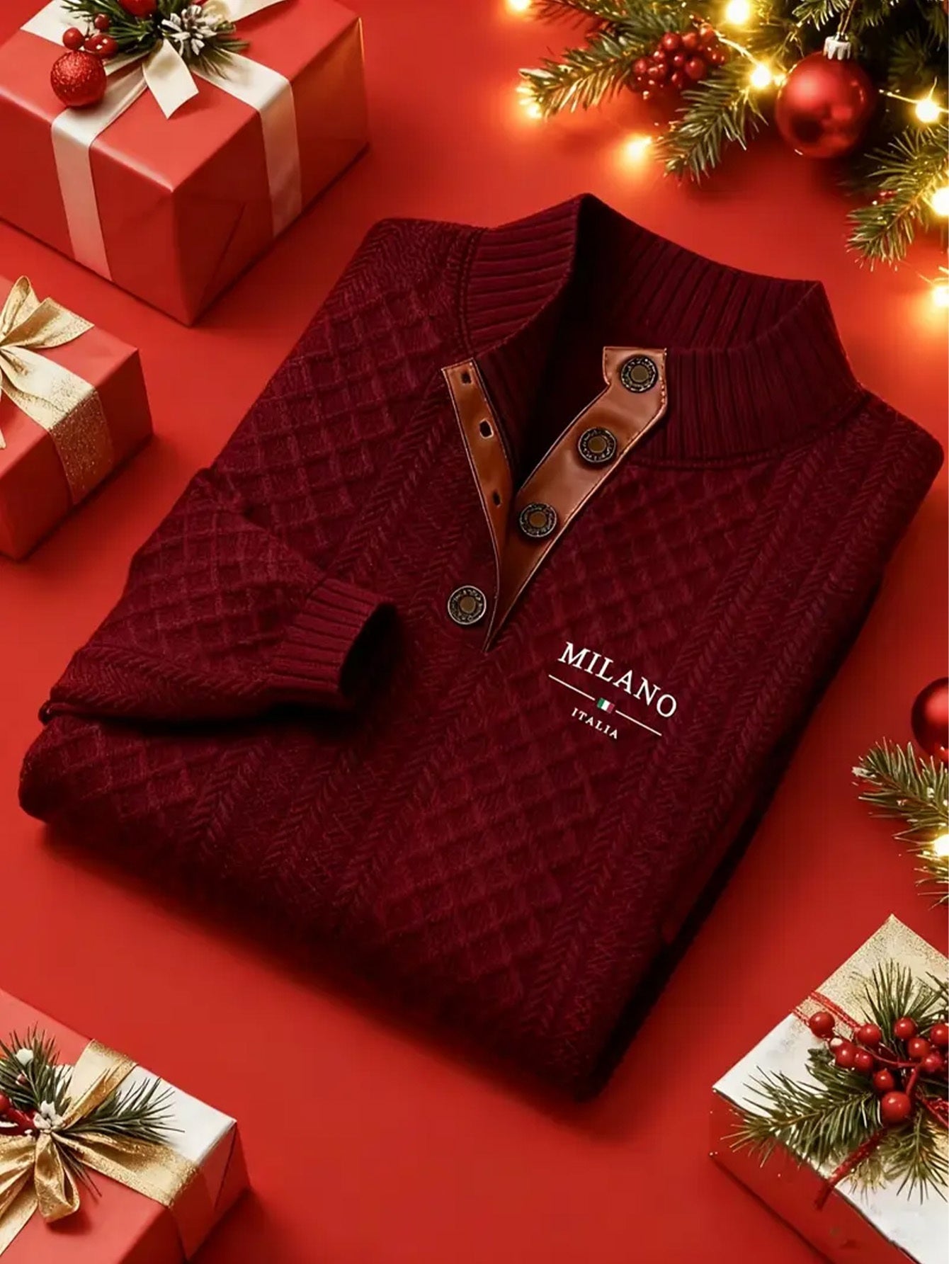 Men'S Jacquard Knit Sweater for Autumn And Winter, a Mature And Stylish Pullover with a Stand-Up Collar, Perfect for Halloween Outfits. This Top Features Jacquard Patterns with Contrasting Colors at The Neckline And Elbow Pat