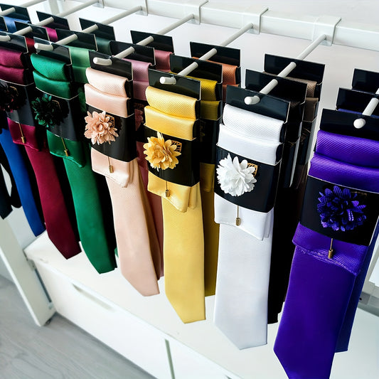 Lot de 3 Accessoires Homme – Cravate, Pochette & Broche Classiques