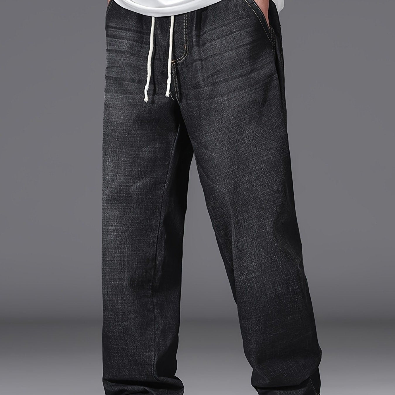 Jeans grande taille pour homme – bleu clair, coupe droite ample, taille élastique, style décontracté, confortable et stylé