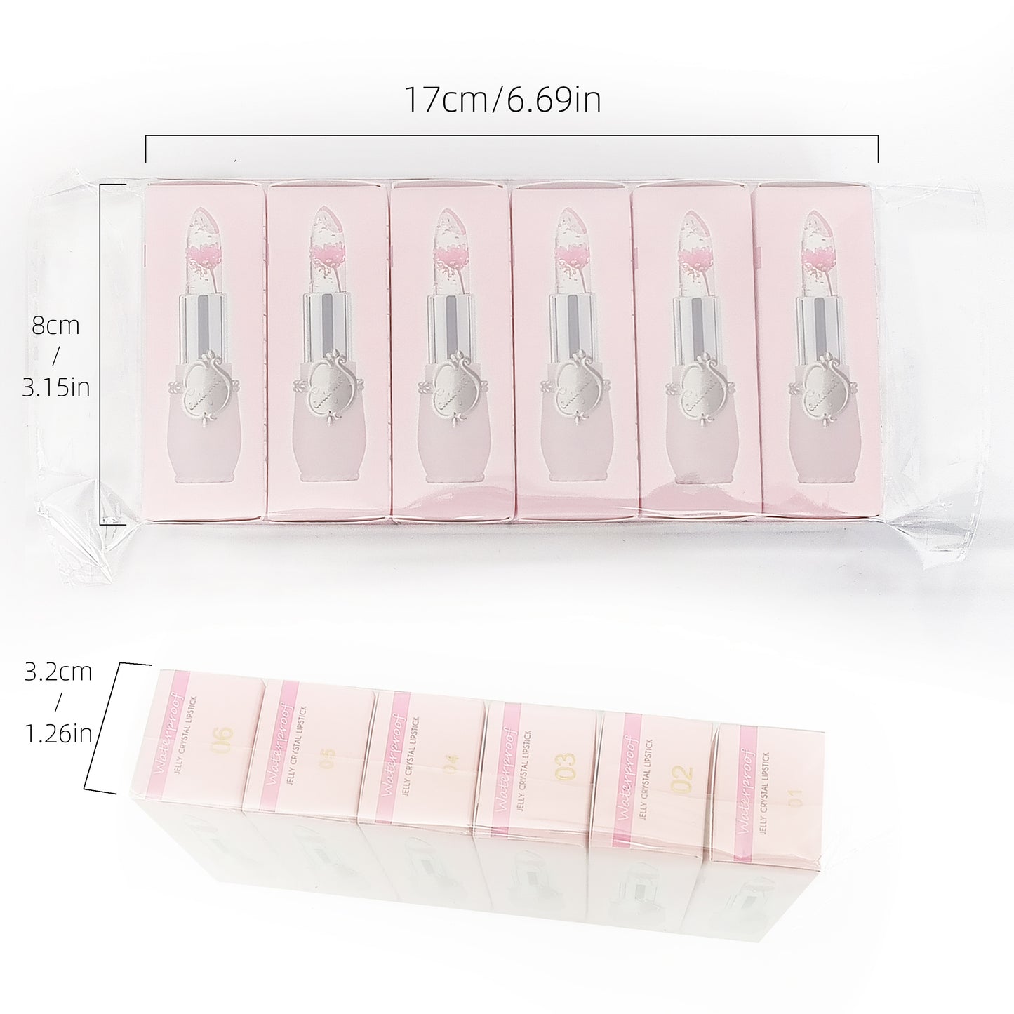 Set 6 Pièces Rouge à Lèvres Gelée – Fleurs Séchées, Changeant de Couleur avec la Température, Transparent, Anti-Transfert, Emballage Individuel, Combinaison de Teintes