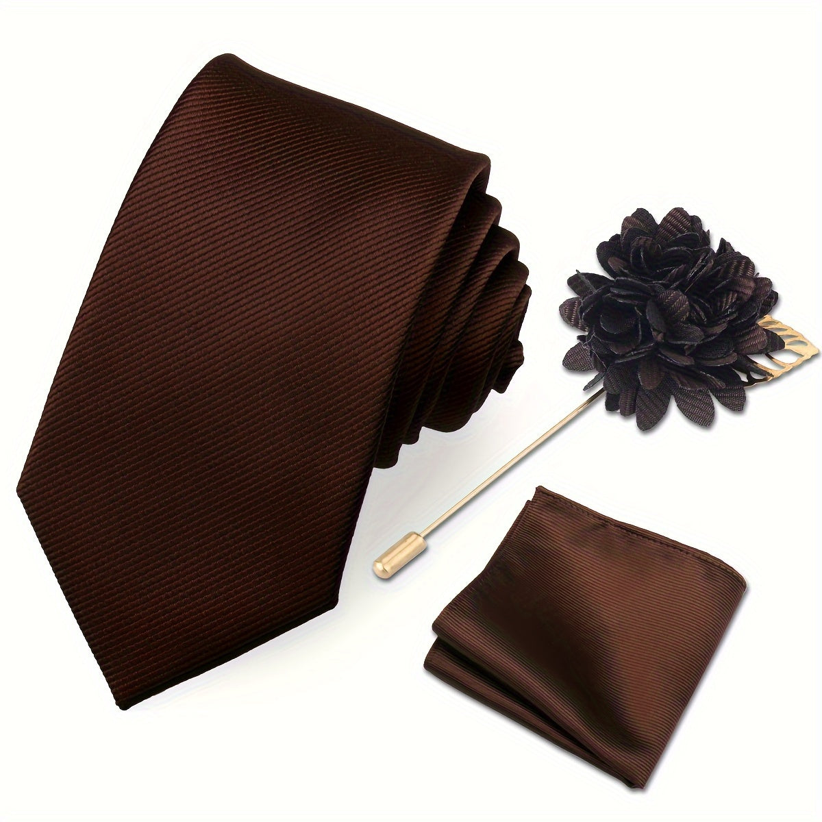 Lot de 3 Accessoires Homme – Cravate, Pochette & Broche Classiques