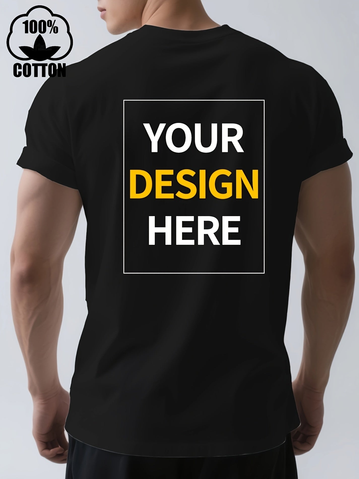 Men's Custom Text/Logo T-Shirt 100% Cotton Personalized Short Sleeve Round Neck Casual Summer Top with Your Own Text, Photo or Logo Printing - DIY Orders Suitable for Events, Promotions, Gifts (Men's Fashion)