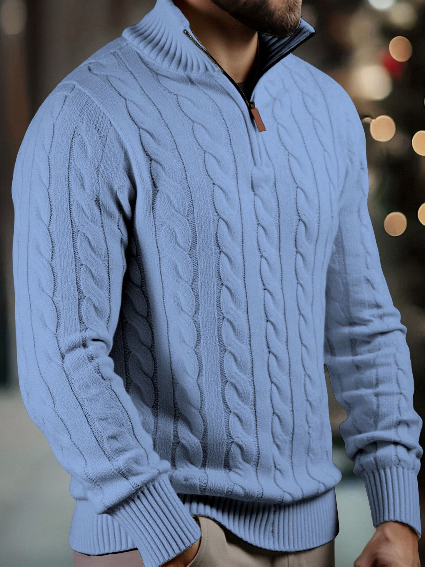 Men's Solid Color Zippered -Knit Sweater - Winter Warm High Neck Pullover, Soft Stretch Knitwear Suitable for Office, Date Night & Casual Wear - Ideal Gift for Fall/Winter