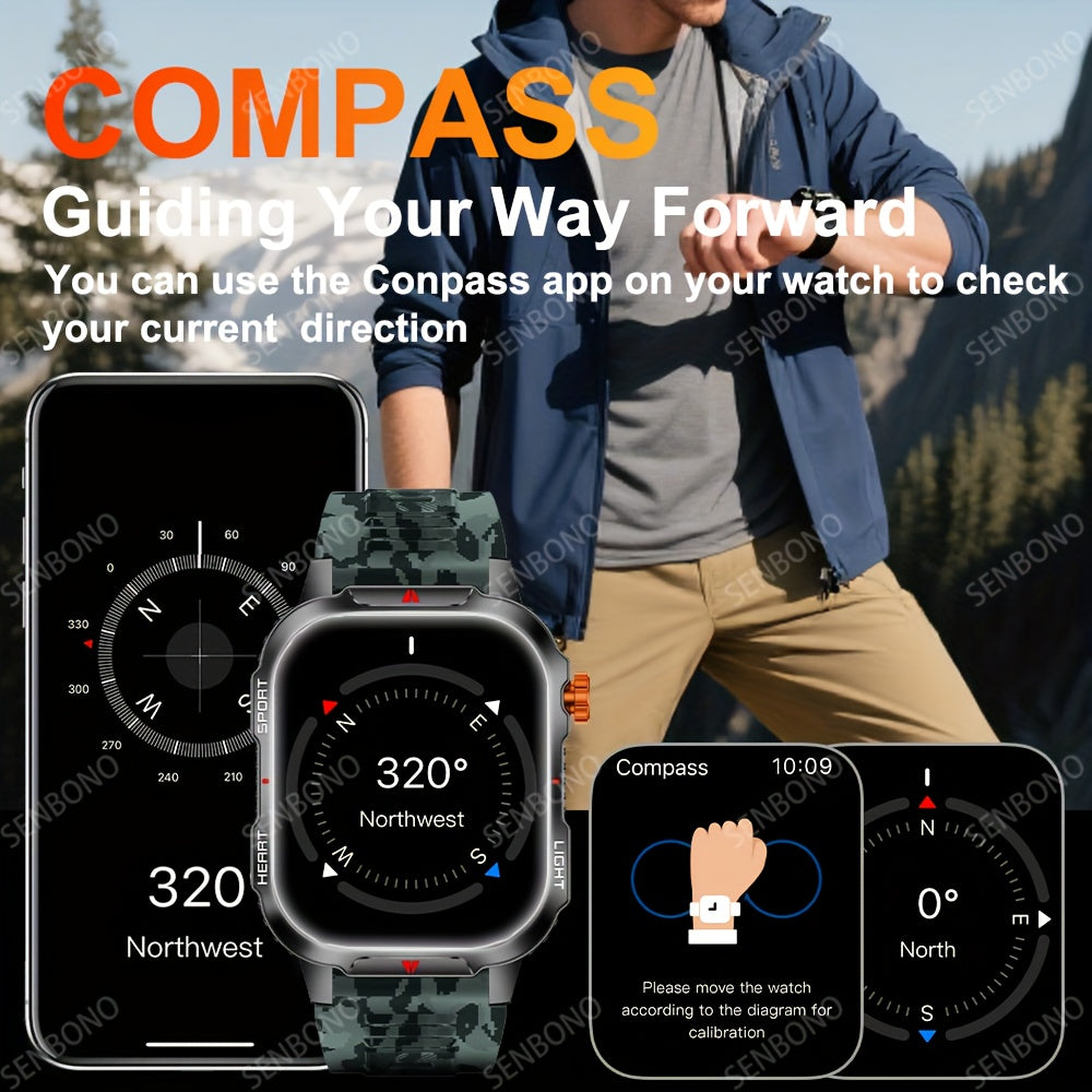 SENBONO Men'S & Women'S Smart Watch with 5.11cm HD Ultra-Large Display, 60Hz Refresh Rate, 1100mAh Battery, 130+ Day Standby Time, 200+ Watch Faces, Voice Assistant, 100+ Sport Modes, Fitness Tracker, USB Charging, Weather Fo