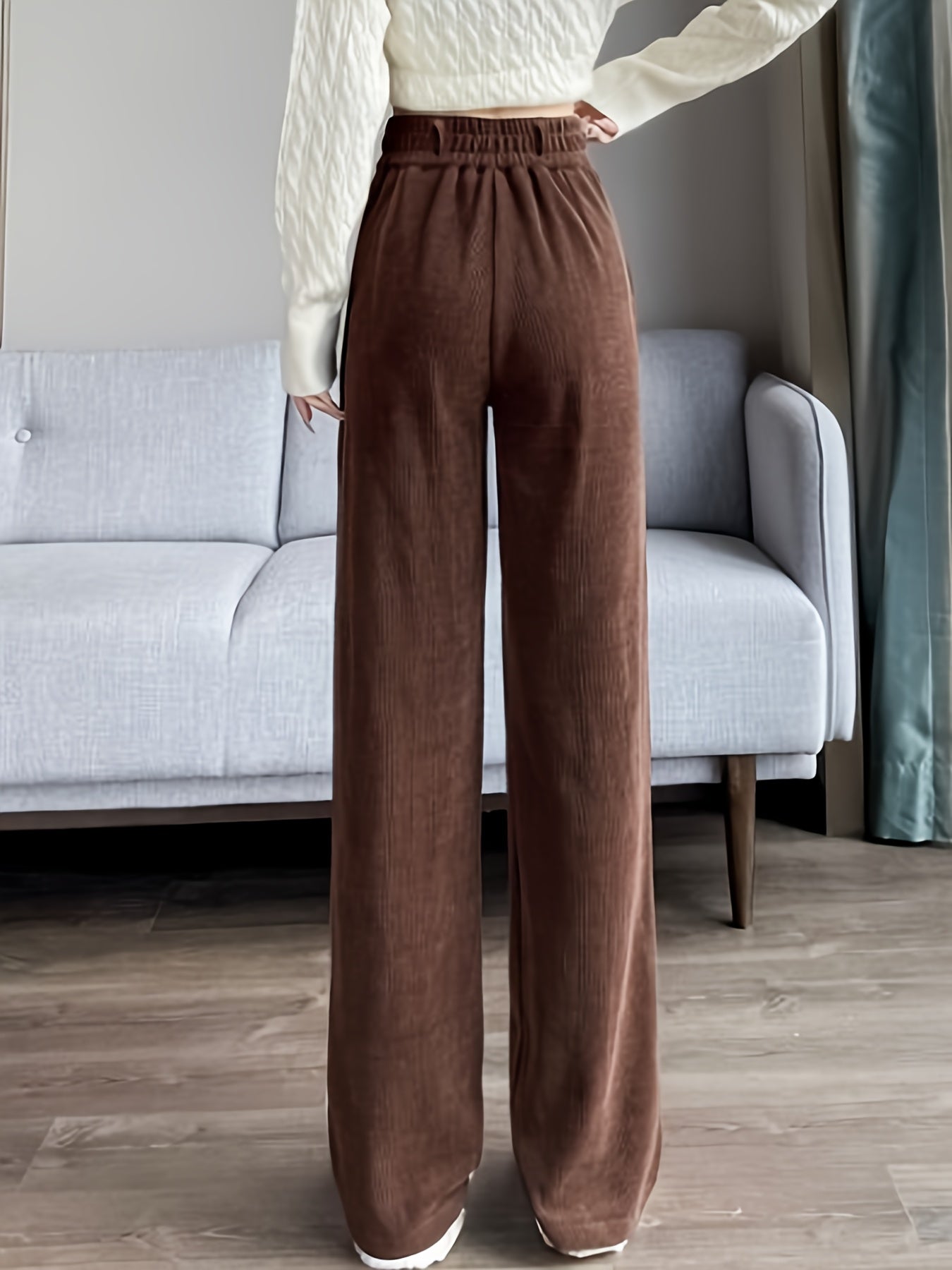 Pantalon Femme Jambe Large – Élégant, Taille Haute, Tissu Non Extensible, Bureau et Décontracté, Automne/Hiver