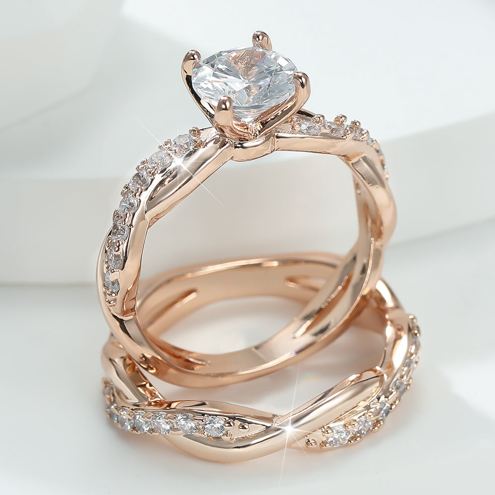 Vintage Cross Twisted Ring Set with Minimalist Twist and Engagement Wedding Rings