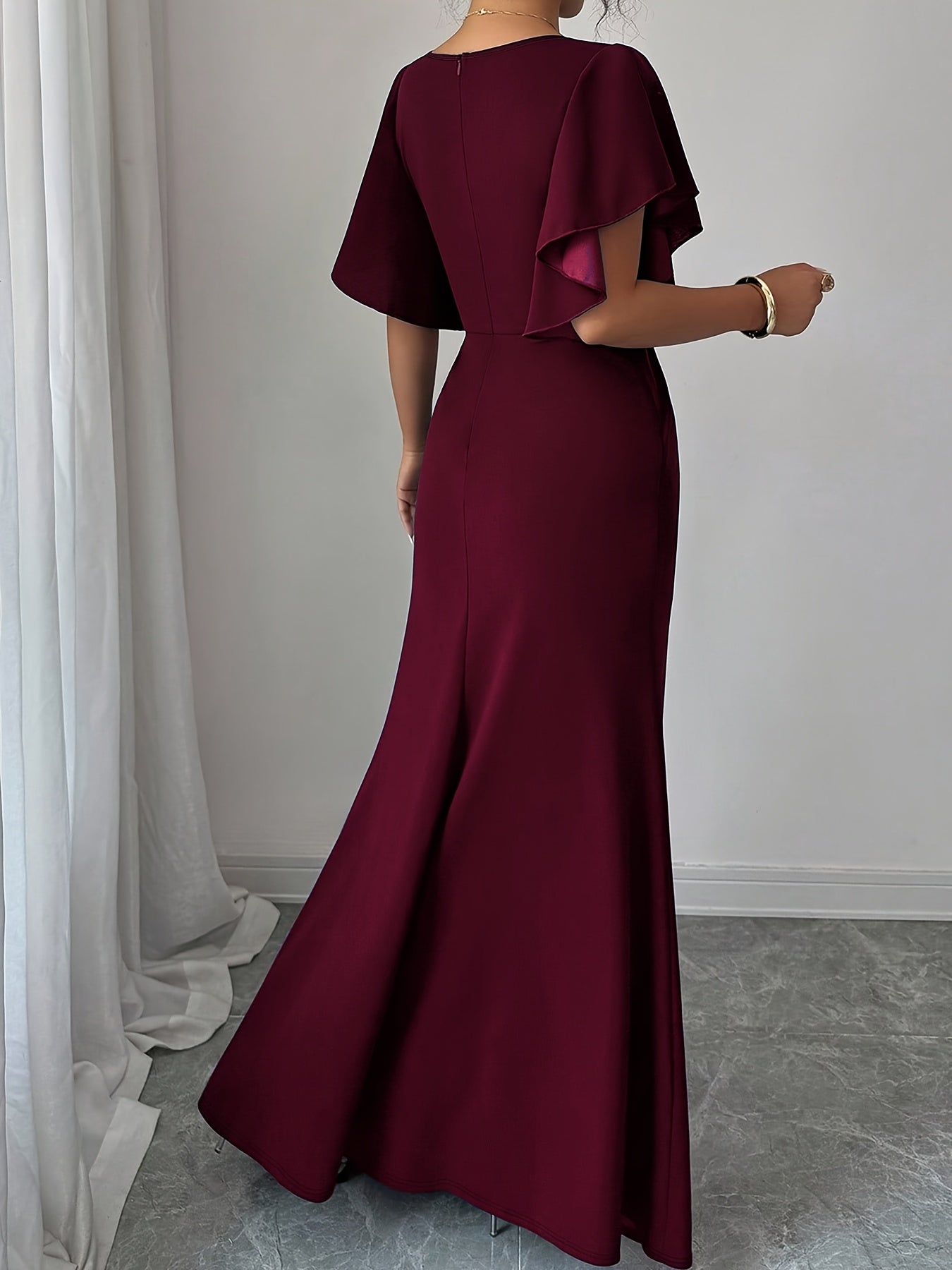 Elegant Solid Color Women'S Dress with a Fitted Waist And Split Hem in Royal Blue, Long Autumn Dress for Women WJ493