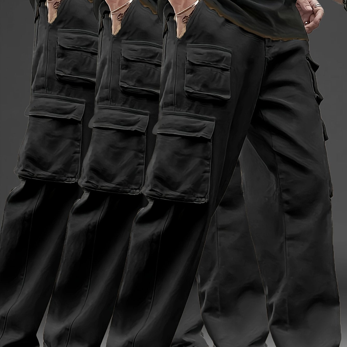 3pcs Pantalons Cargo Homme – Multipoches, Loose Fit, Durable, Casual & Outdoor