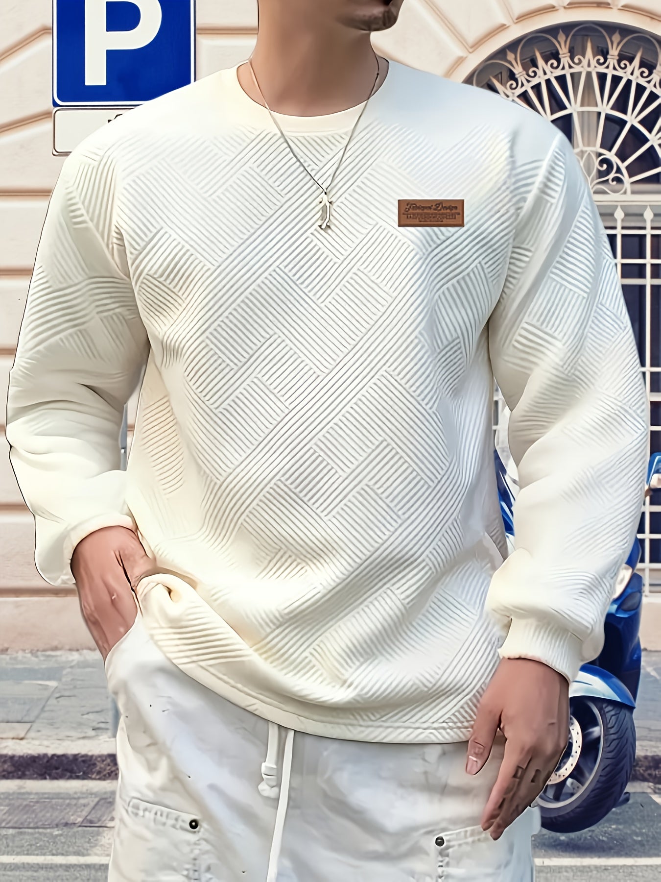 Christmas Men's Gift, Men's Fashion Sweatshirt, Heavyweight Jacquard Crewneck Long Sleeve, Spring/Autumn Casual Comfortable Top for Daily Outings