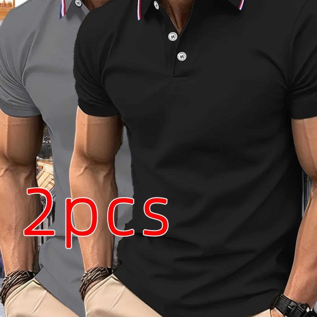 2pcs Men's Summer Shirts, Button- Front Design, Simple Comfortable Casual Turn- Collar Short Sleeve