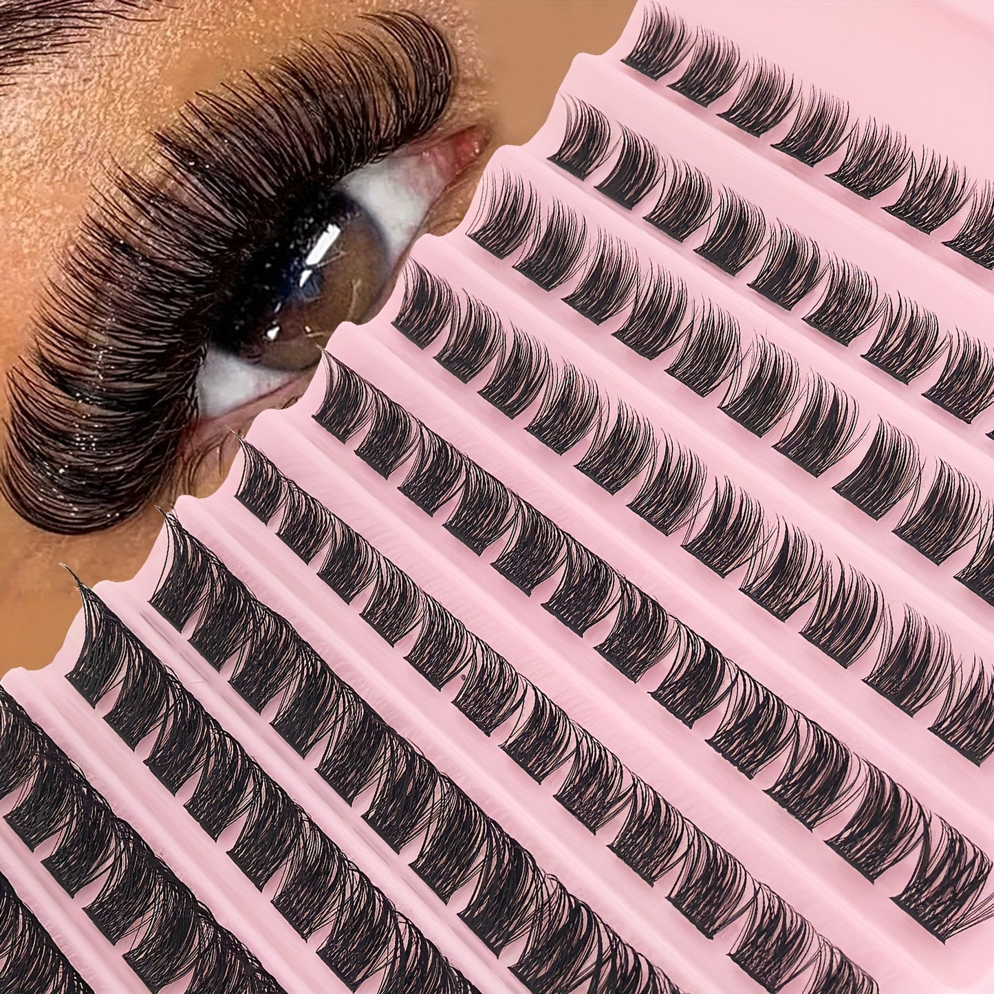 120/160 Cils– Courbure D, Longueurs Mixtes 8-16mm, Effet Naturel, Réutilisables, Extensions DIY avec Cils Individuels Effilés, Styles Russe/Poupée/Cat-Eye, Débutants, Colle Incluse