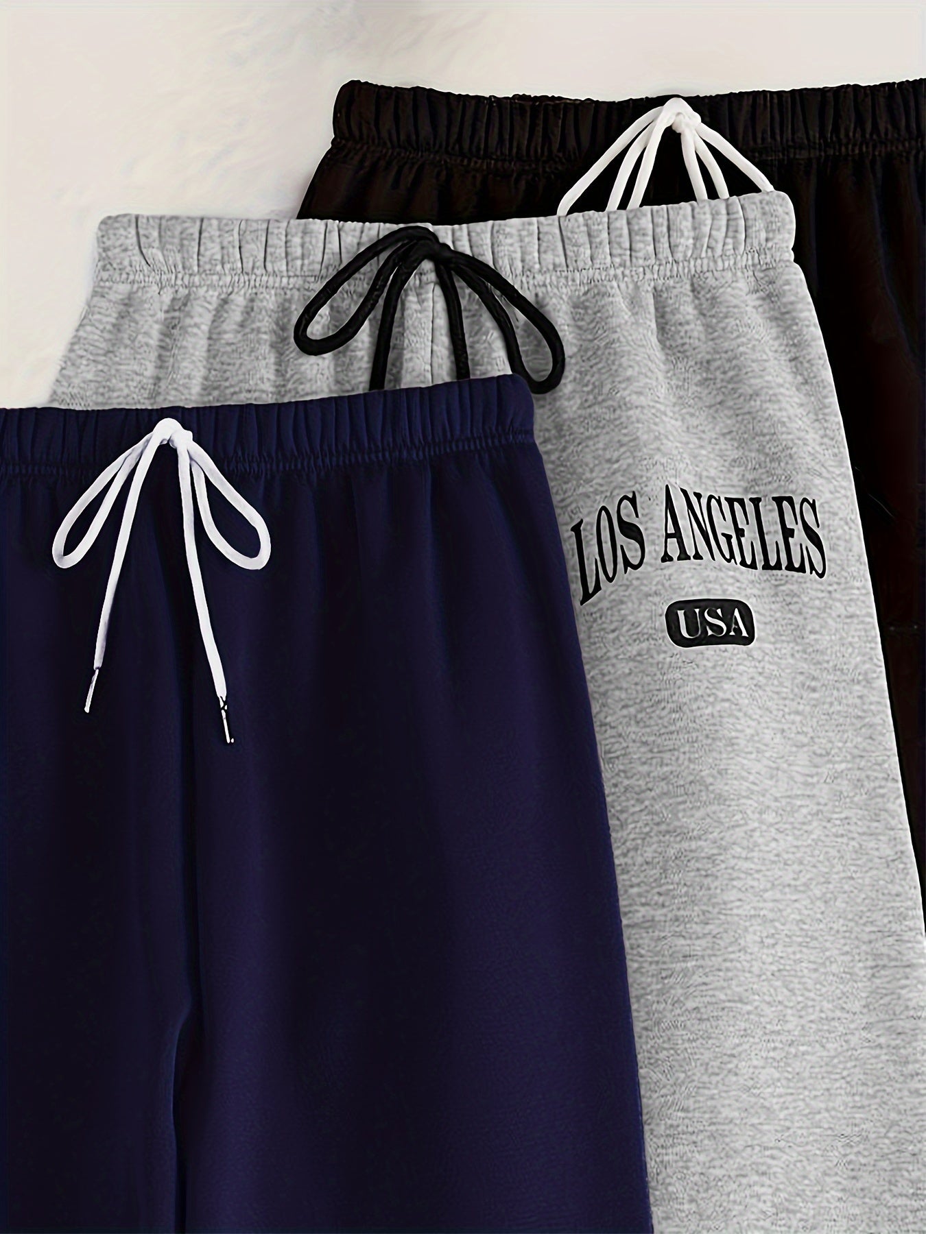 Pantalons lounge pour homme (3 pièces) – mélange polyester, imprimé alphabet, tissu tricot basique, légère extensibilité, coupe régulière, idéals toutes saisons pour détente et pyjama