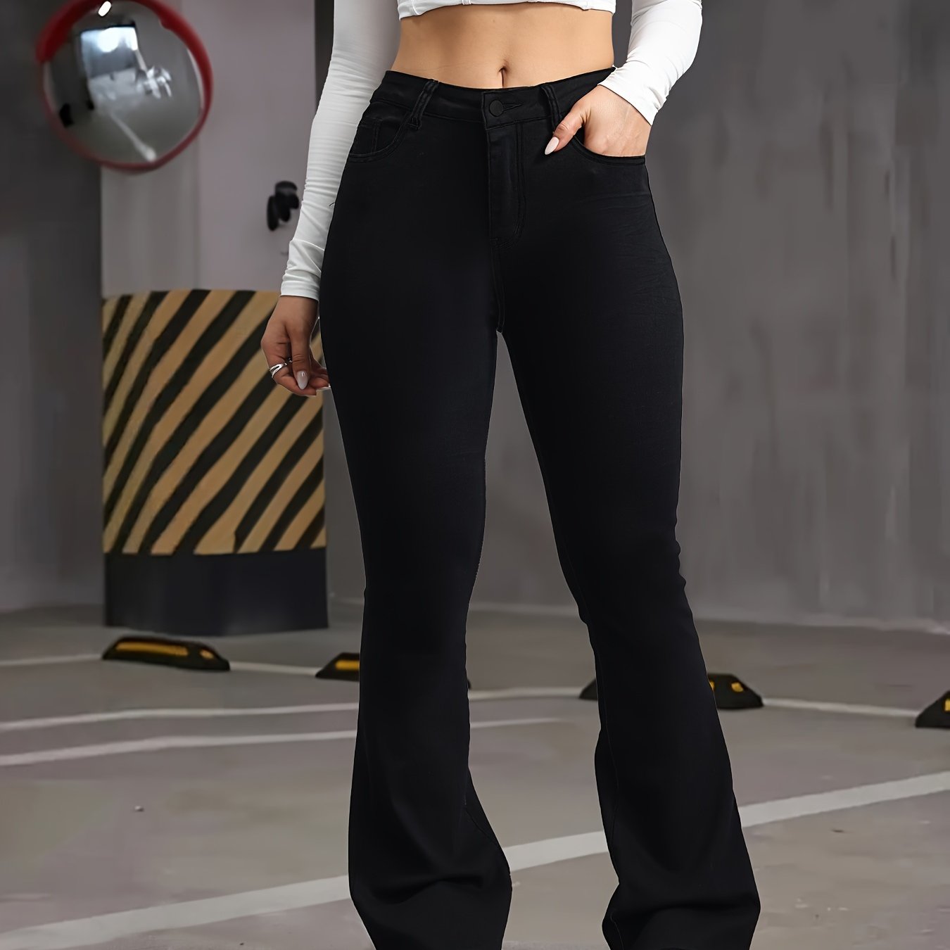 Jeans Femme Taille Haute Évasé Extensible Slim-Fit Grande Taille Détail Ourlet Brut Confortable Stylé Toute Saison Décontracté