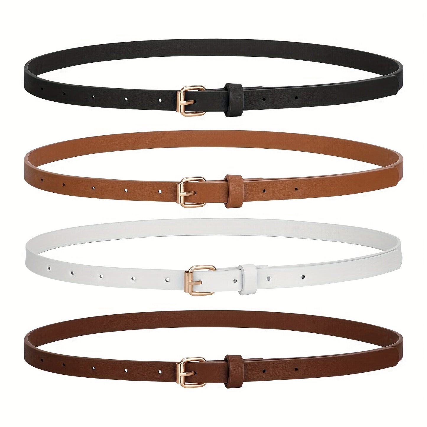 Lot de 4 ceintures brillantes pour femmes – Adaptées pour jeans et robes, design fin avec boucle, boucle dorée