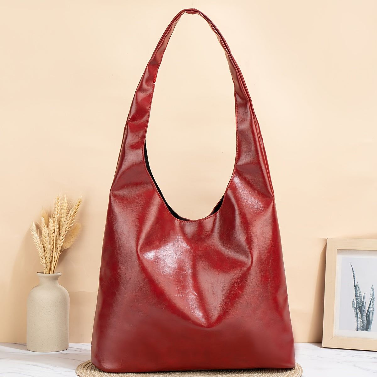 Sac Femme – Sac Hobo Tendance Couleur Unie, Sac à Main Décontracté