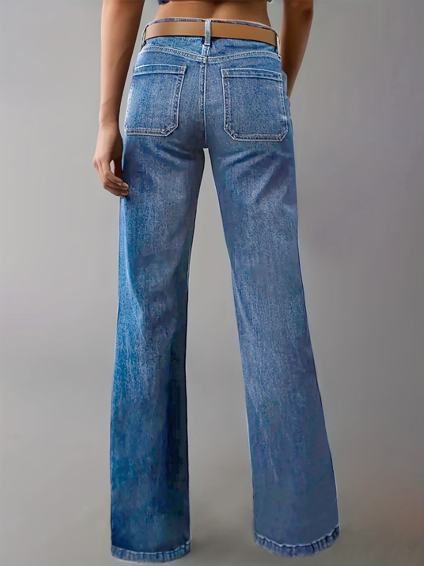 Jeans Femme Extensible Coupe Ample Jambe Droite Bleu Clair Poches Style Rétro 90s Décontracté Toute Saison Confortable Bureau et Voyage
