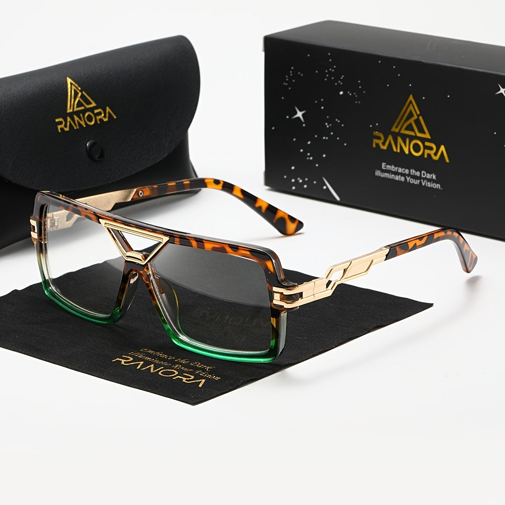 RANORA 1 Retro Square Double-Bridge Fashion Glasses, Equipped with PC Lenses, Suitable for Everyday Casual Retro Style, Includes a Protective Case, Without Battery