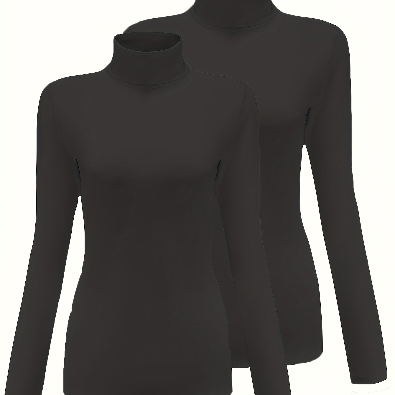 Lot de 2 Tops Femme Col Roulé Thermiques – Manches Longues, Extensibles, Couleur Unie Blanc et Noir