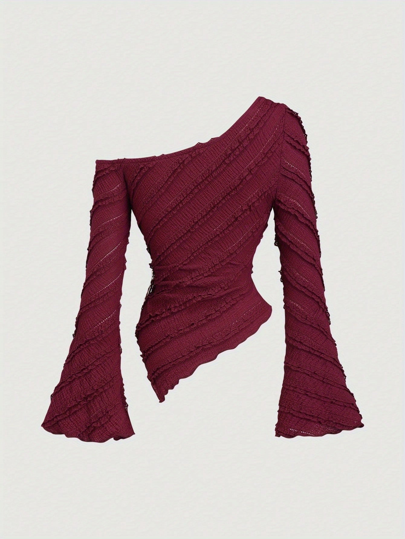 Blouse asymétrique manches cloche pour femmes – col avec boutons métal, semi-transparente, anti-froissement, adaptée toutes saisons, tenue professionnelle décontractée à formelle