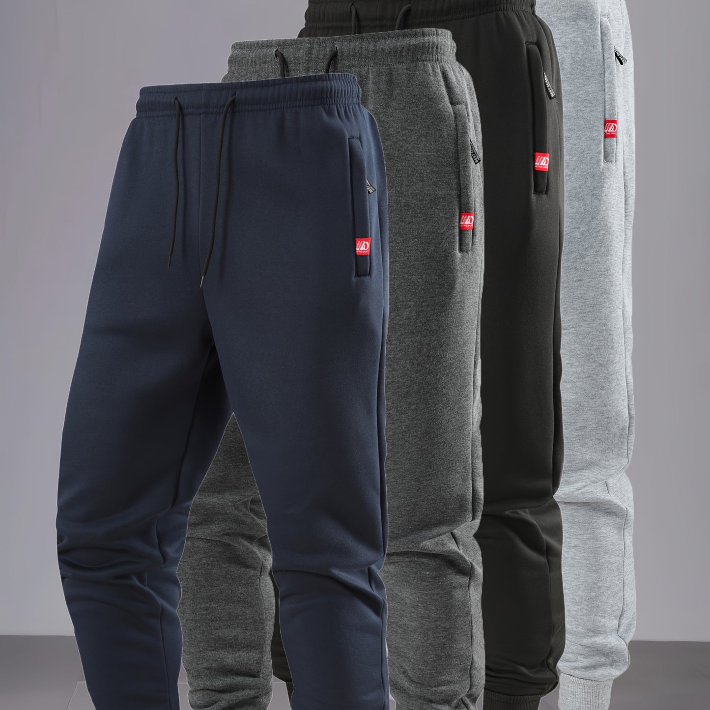 4pcs Pantalons Hiver Homme – Polaire, Cordon, Loose Fit, Outdoor & Casual, Bleu/Gris/Noir