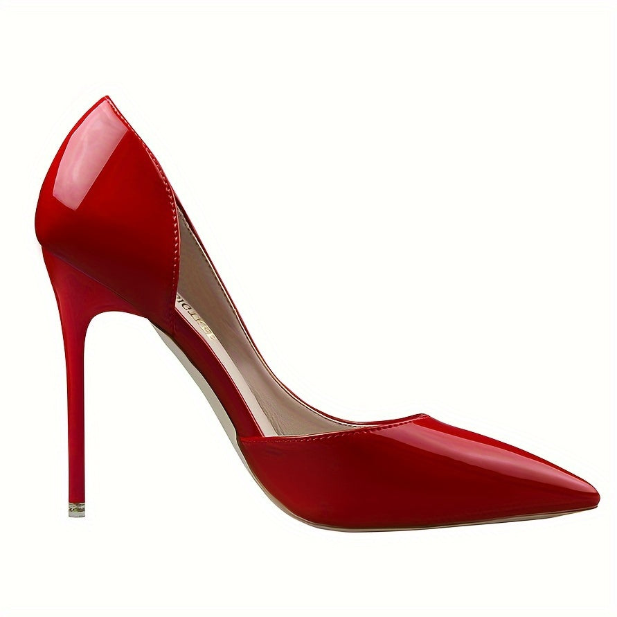 Escarpins Élégants Femme à Talons Aiguilles – Bout Pointu, Cuir PU Verni, Design Sexy à Découpes Latérales, Chaussures Habillées Tendance