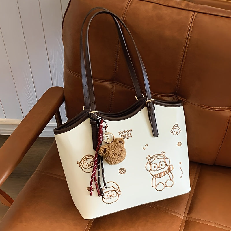 Sac Cabas Femme Stylé – Grande Capacité, Détails Marron, Motif Animal Amusant, Parfait pour le Quotidien et les Déplacements, Poignées Solides