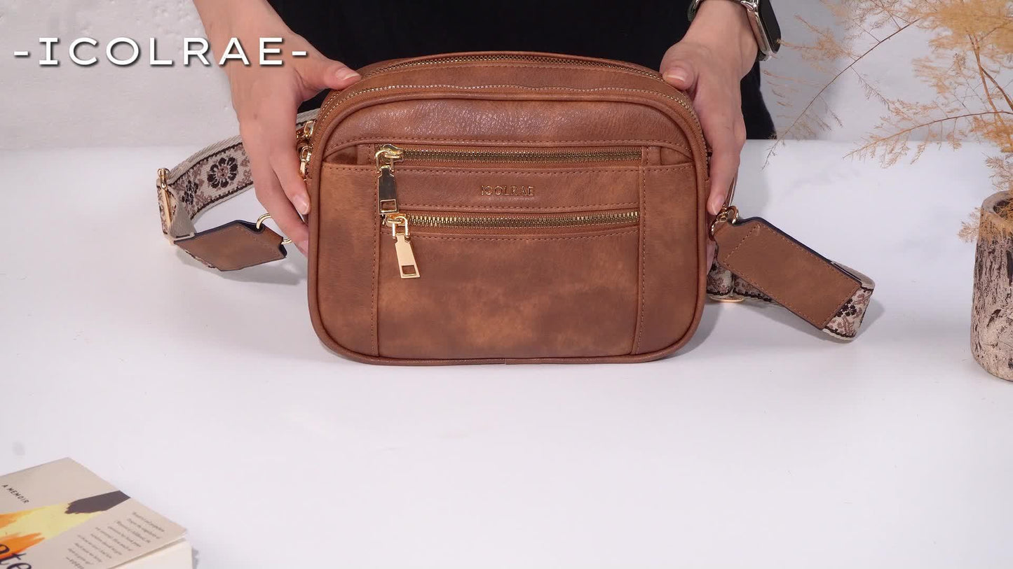 Sac bandoulière en PU grande capacité – plusieurs poches, fermeture zippée, idéal pour trajets et voyage, disponible en noir/blanc