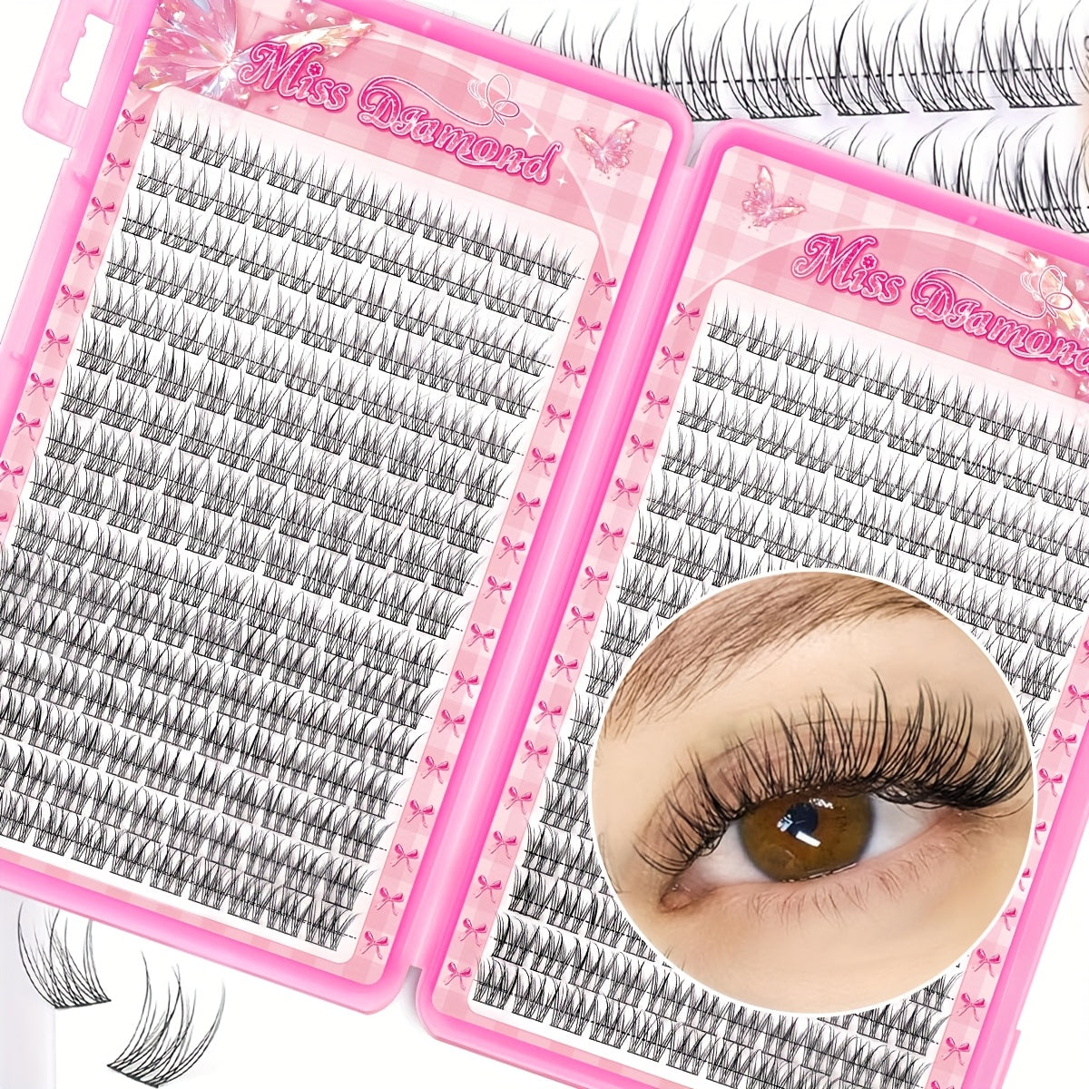 Kit Extensions de Cils DIY Facile — Faux Cils Naturels, Épaisseur 0,07 mm, Curl C, Longueurs Mélangées 9-11 mm, Style Paquets Croisés, Réutilisable, Design Fishtail avec Pince, Parfait pour Débutants, Sublime le Regard