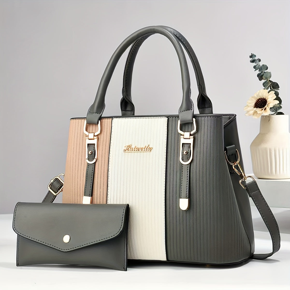 Set de Sacs Femme à la Mode, Motif Lettres, Color Block Haut de Gamme, Sac à Bandoulière et Sac Bandoulière Croisée, Set Cadeau Polyvalent