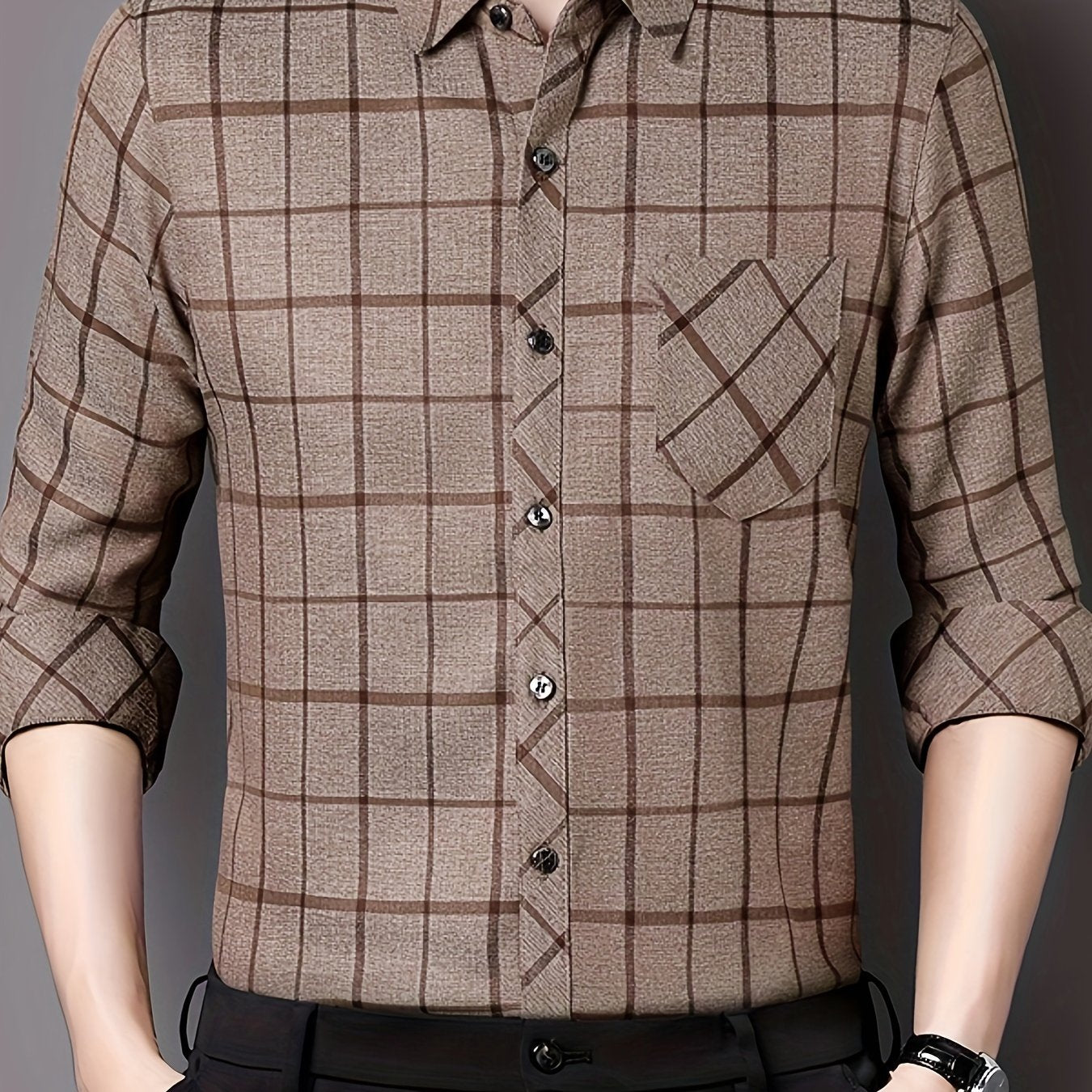 Men'S Long-Sleeve Checkered Shirt, Stylish And Casual, Perfect for Everyday Wear.