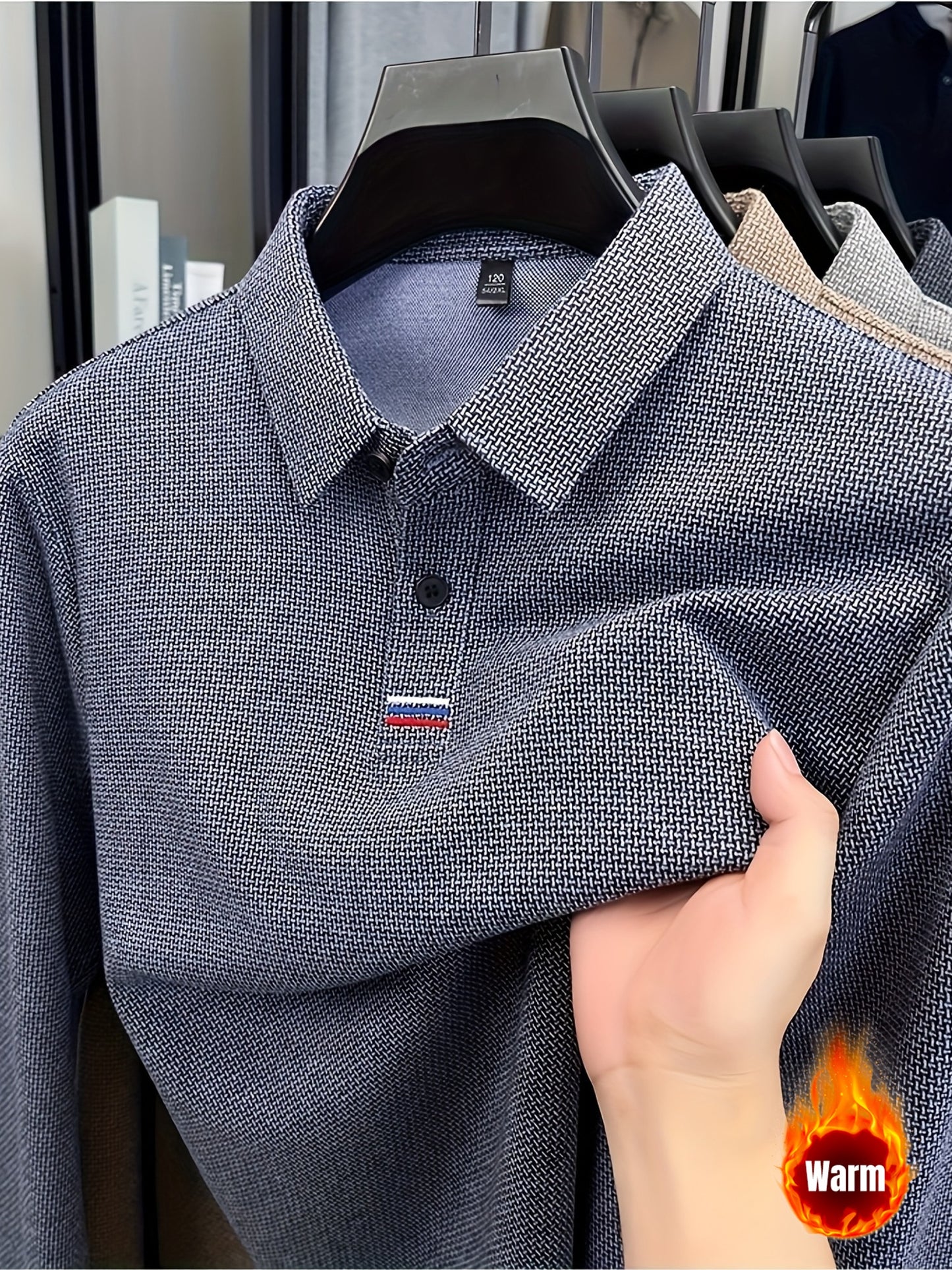 Men's Winter Warm Shirt Solid Color Collar Long Sleeve Button-Front Placket Classic Regular Fit Suitable for Golf, Equestrian & Outdoor Activities - Casual Button- Shirt