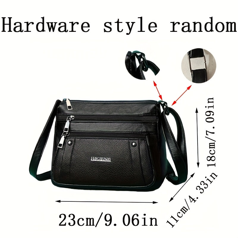 Sac Bandoulière Rétro Carré – Sangle Ajustable, Multiples Poches, Fermeture Éclair, Doublure Polyester Durable, Sac Décontracté pour Déplacements Quotidiens et Voyages, Noir, Pour Adolescent