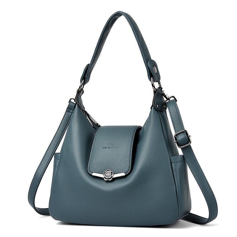 Sac à main européen/américain élégant pour femmes – couleur unie, bandoulière amovible, fermeture zippée, doublure polyester, détails peints, disponible en bordeaux et gris clair