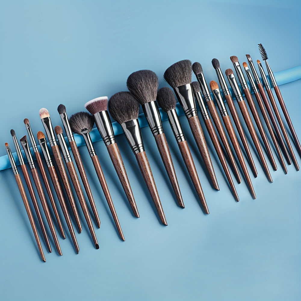 Set de 24 pinceaux de maquillage en poils naturels de chèvre – Poudre, fond de teint, contour, estompeur, fard à paupières, eyeliner, outils de maquillage