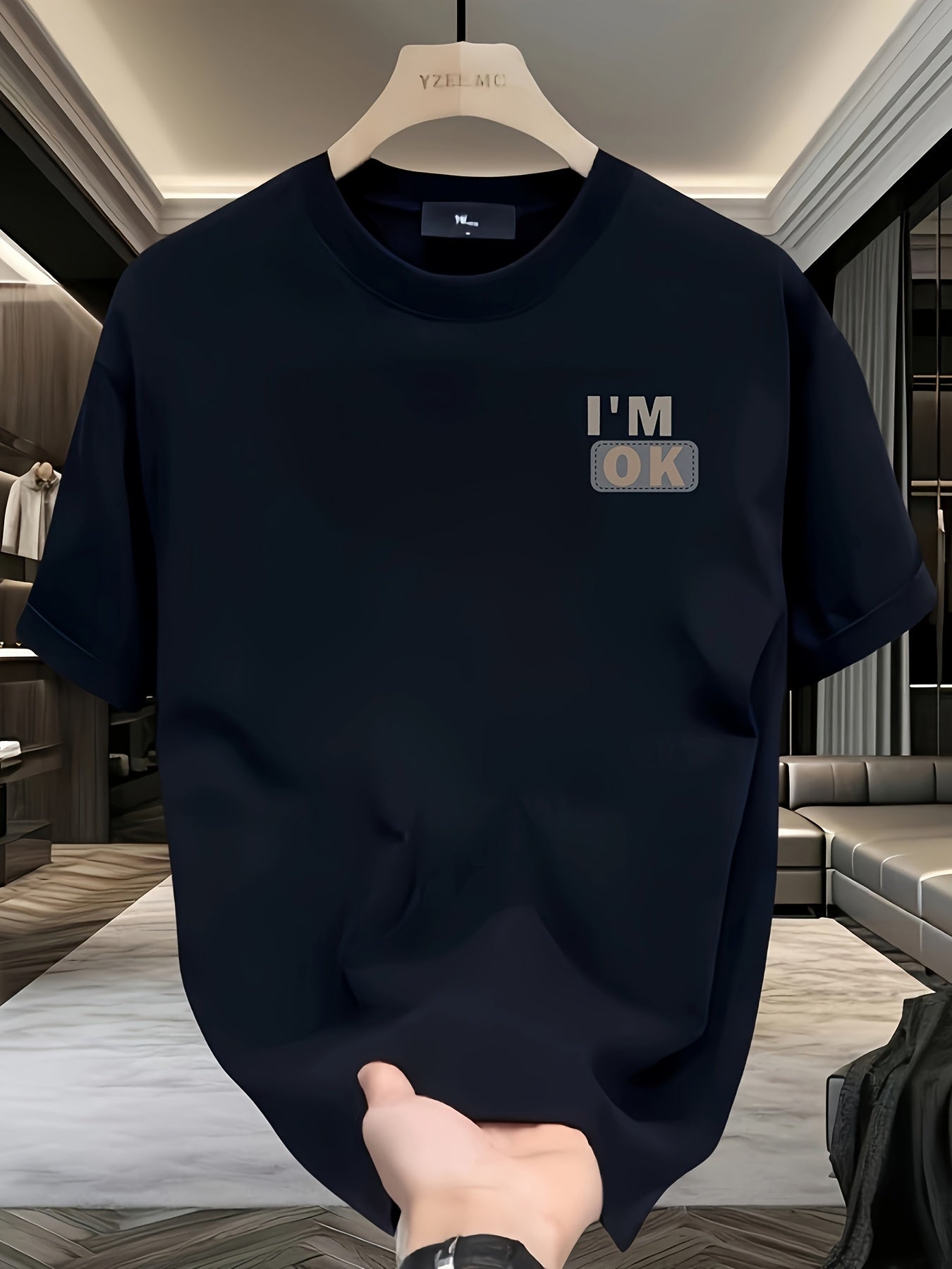 Heavy cotton letter printed short-sleeved T-shirt men's summer loose and versatile top