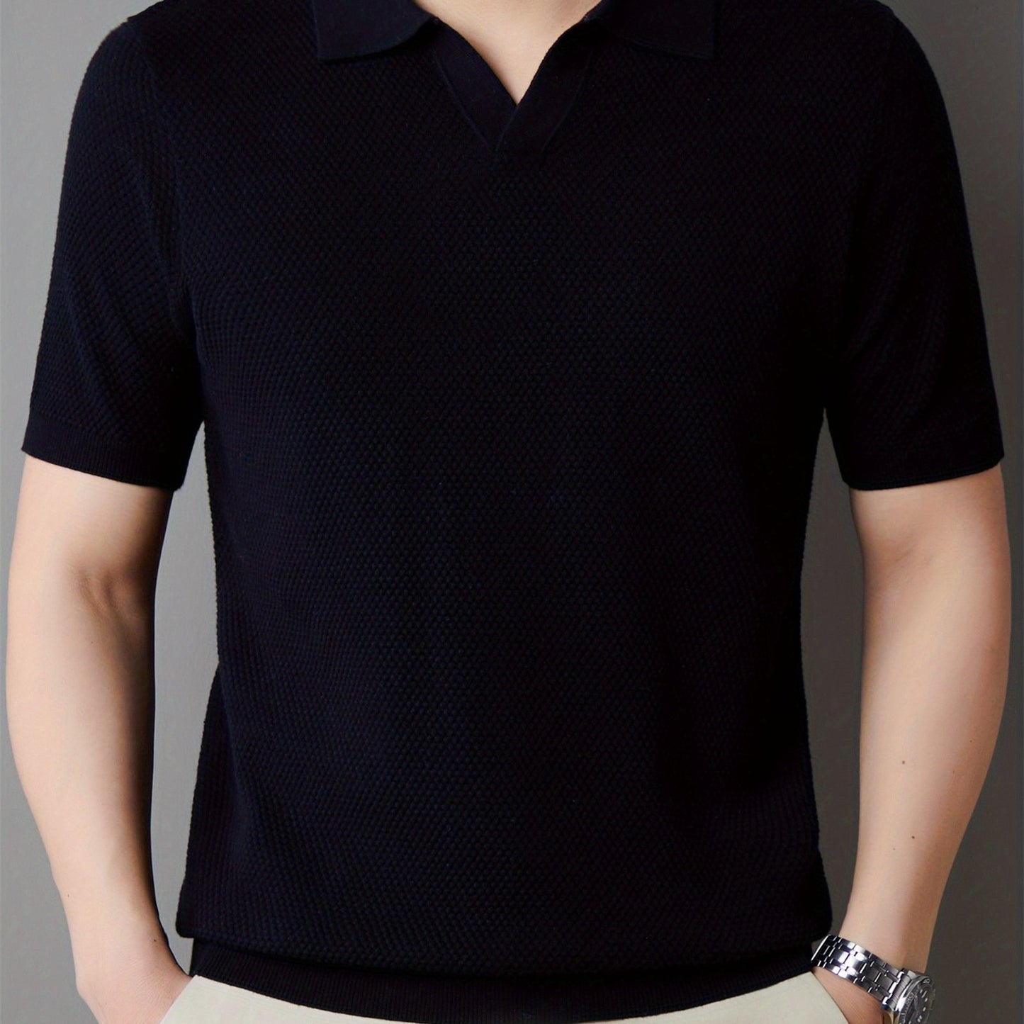 Men's 100% Cotton Shirt - Classic Fit Casual Short Sleeve, Solid Color Button- Collar for Spring/Fall, Versatile for Office & Casual Attire