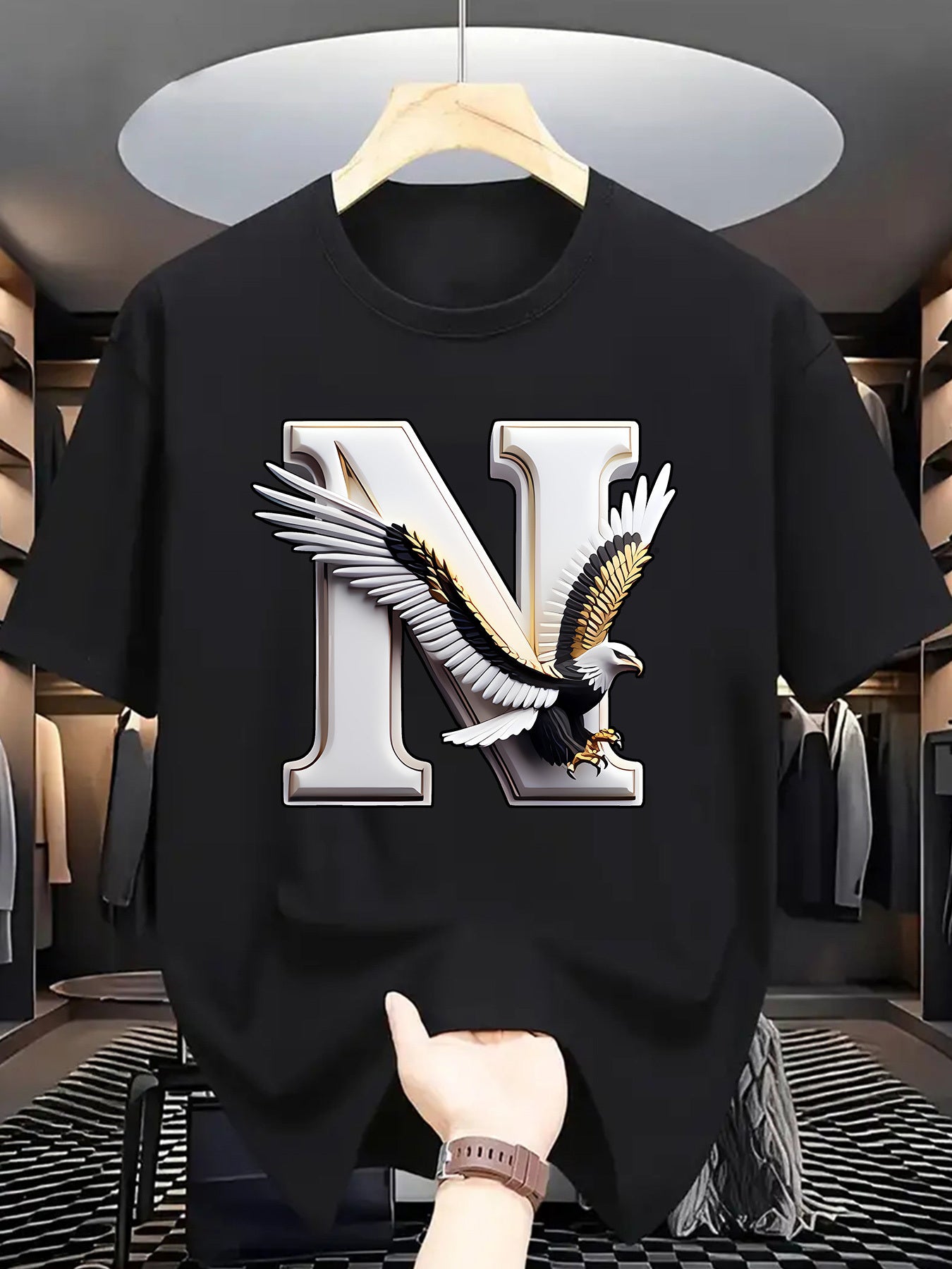 Summer Men'S Fashion Short-Sleeve T-Shirt with Letter Pattern Print