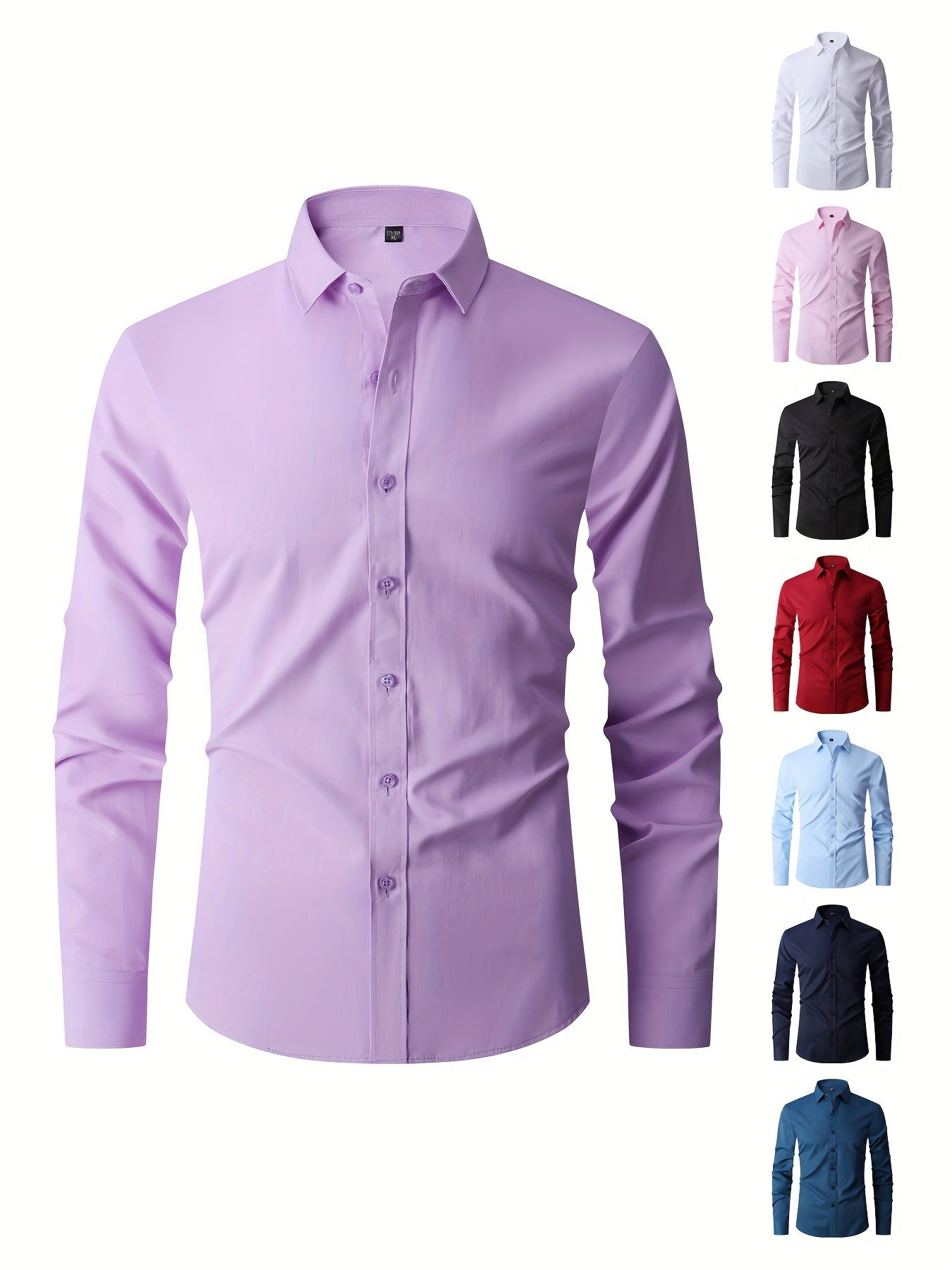 Men'S New Long-Sleeve Shirt, Slim Fit for Young Adults, Business Casual White Shirt in Solid Color, Available in Large Sizes.