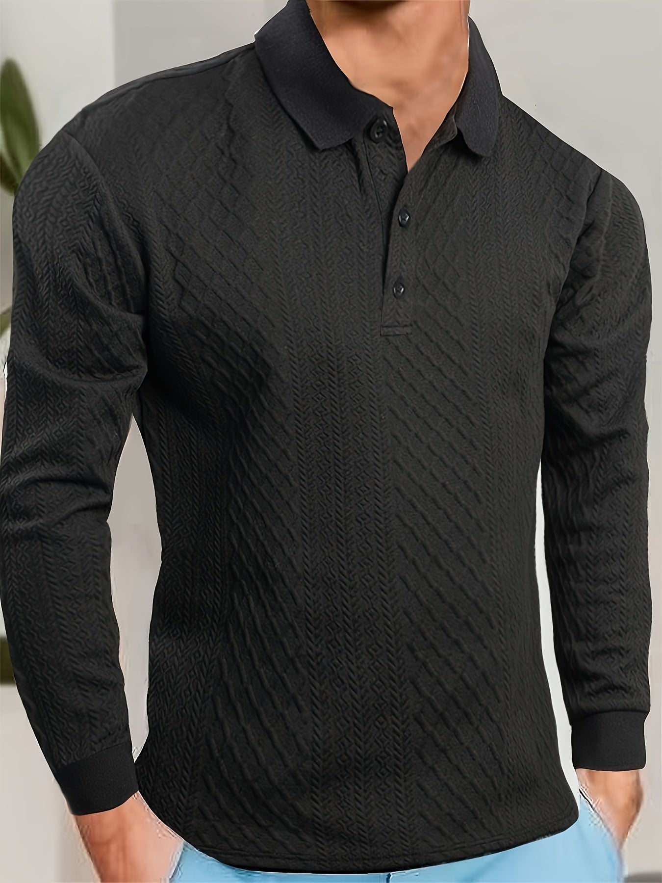 Men's Fashion Casual Business Shirt | High-end Solid Color Jacquard Collar T-shirt | Essential Golf Suit | Breathable and Warm | Indoor Party and Outdoor Sports | Wardrobe Must-have Leisure Vacation Trendy Style | Middle East